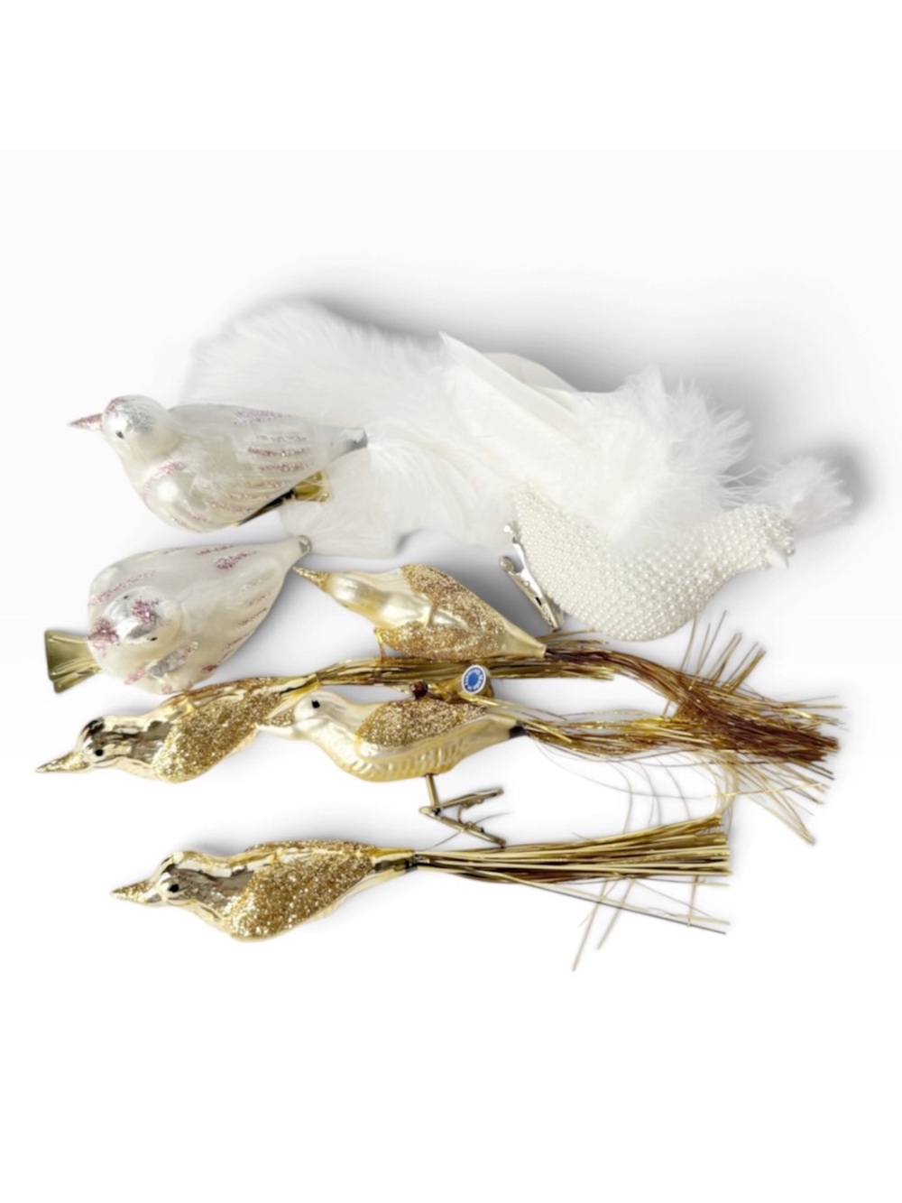 Vintage Lot of 7 Clip Birds Blown Glass Feathers Christmas Ornaments for REPAIR
